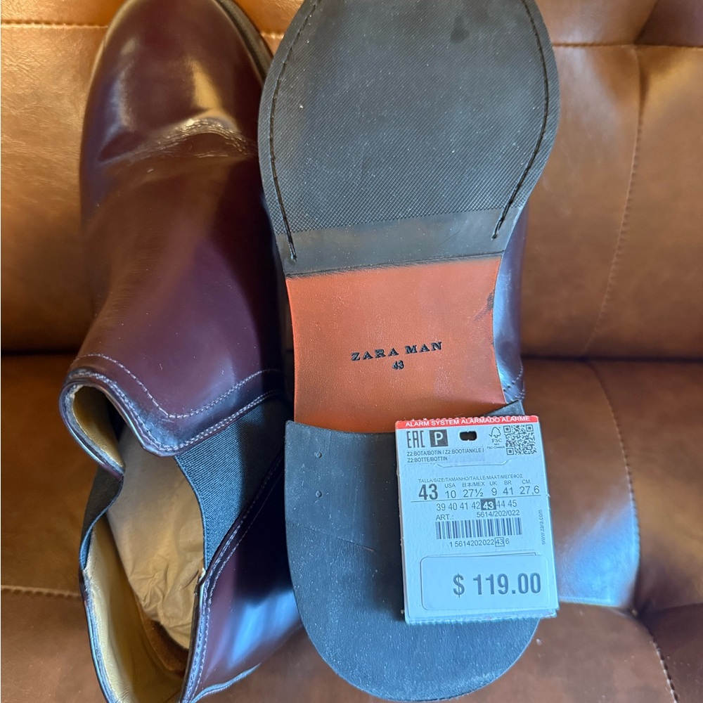 Zara Burgundy Leather Boots New With Tag